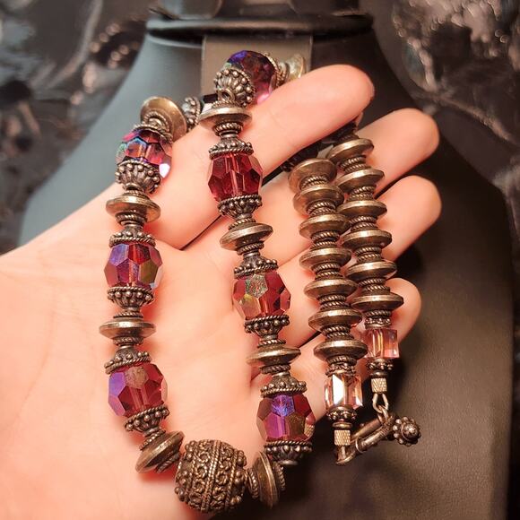 Vtg Purple Swarovski Crystal Necklace Solid Sterling Silver Beads Toggle 129g - Picture 7 of 10